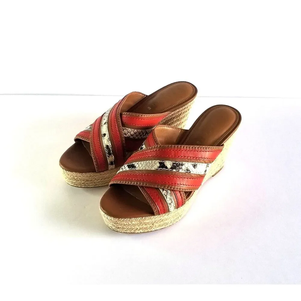 COACH Florentine Espadrille Wedge Sandals Sz 6 Red Tan Snake Print Platform - Picture 2 of 12